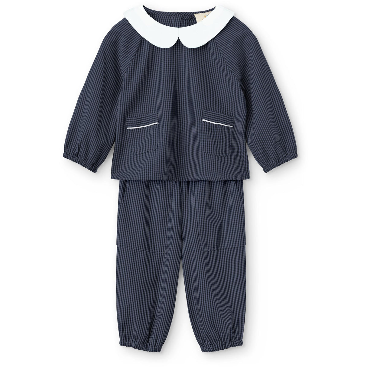 COPENHAGEN COLORS Brown Blue Check Comb. Checkered Baby Sæt M/ Bluse M/ Krave & Bukser