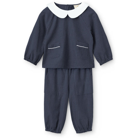 COPENHAGEN COLORS Brown Blue Check Comb. Checkered Baby Sæt M/ Bluse M/ Krave & Bukser