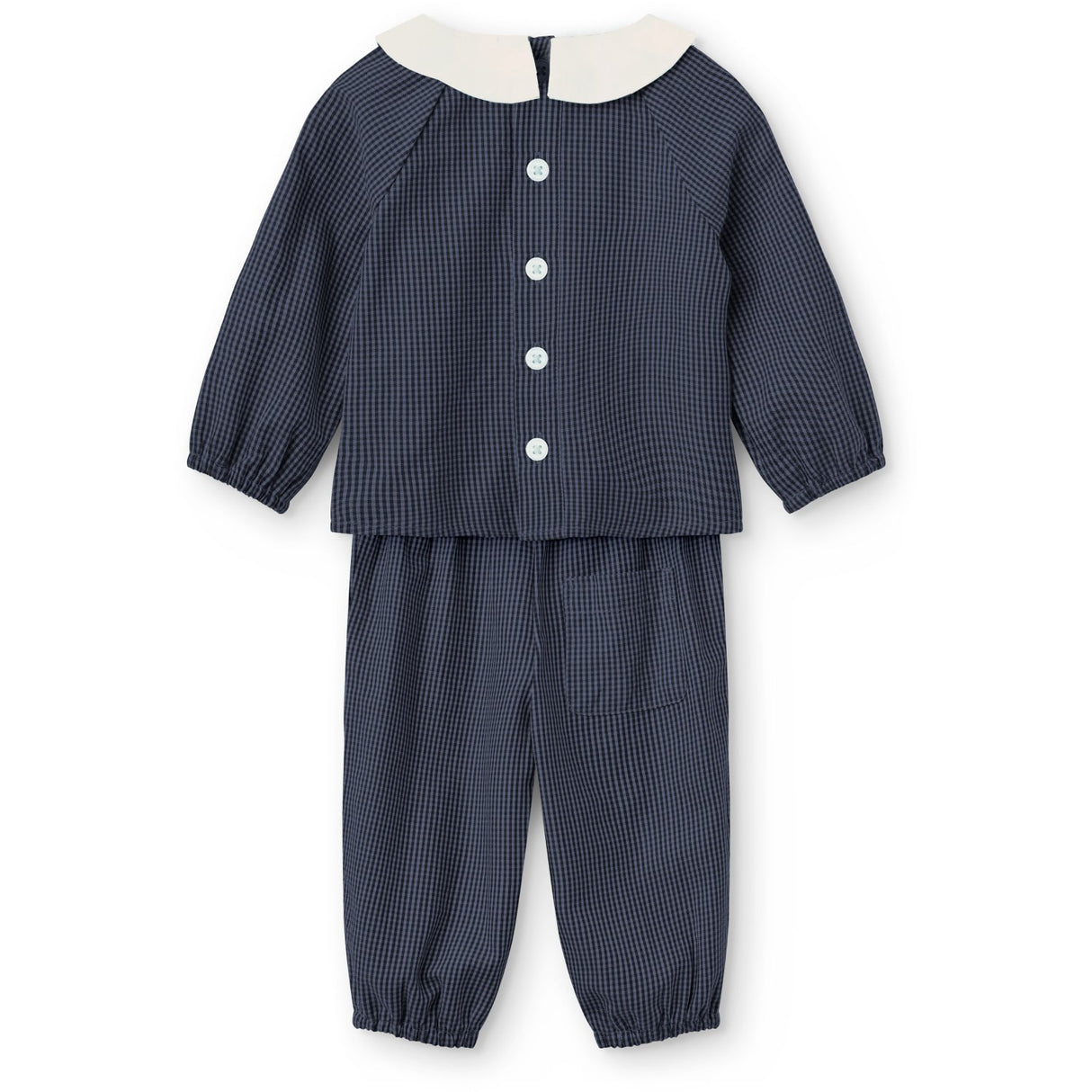 COPENHAGEN COLORS Brown Blue Check Comb. Checkered Baby Sæt M/ Bluse M/ Krave & Bukser