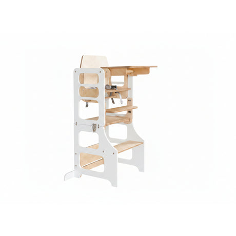Duck Woodworks White Foldbar EC Køkken LæringstårnMed Højstol Addon Sæt