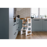Duck Woodworks White Foldbar EC Køkken LæringstårnMed Højstol Addon Sæt