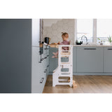 Duck Woodworks White Foldbar EC Køkken LæringstårnMed Højstol Addon Sæt