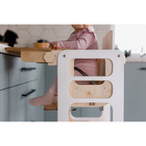 Duck Woodworks White Foldbar EC Køkken LæringstårnMed Højstol Addon Sæt