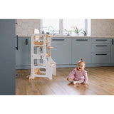 Duck Woodworks White Foldbar EC Køkken LæringstårnMed Højstol Addon Sæt