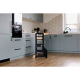 Duck Woodworks Black Foldbar EC Køkken Læringstårn Med Højstol Addon Sæt