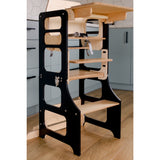 Duck Woodworks Black Foldbar EC Køkken Læringstårn Med Højstol Addon Sæt
