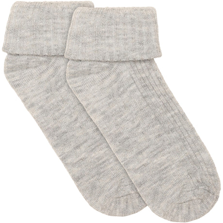 Minymo Light Grey Melange Baby 2X2 Rib Uld Strømper 2-Pak