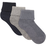Minymo Blau Gray Baby 2X2 Rib Strømpe (3-Pack)