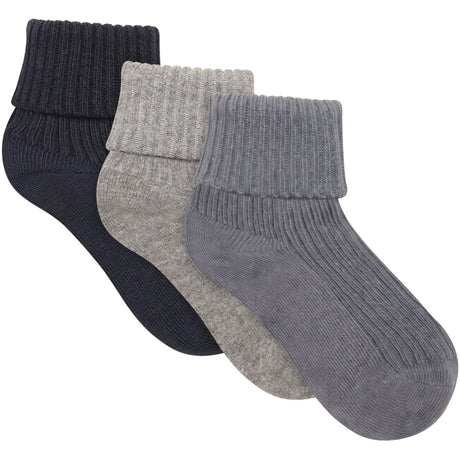 Minymo Blau Gray Baby 2X2 Rib Strømpe (3-Pack)