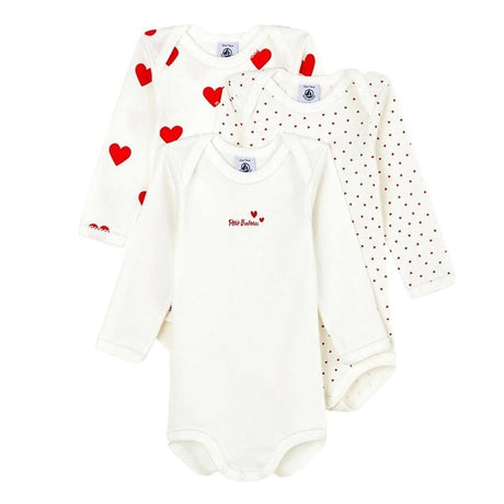 Petit Bateau Body 3-pack White/Red Hearts