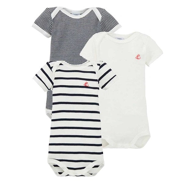 Petit Bateau Body MC 3 Pack White/Stripes