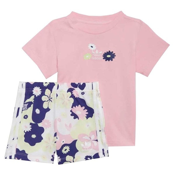 adidas True Pink Flower Print Shorts Tee Set