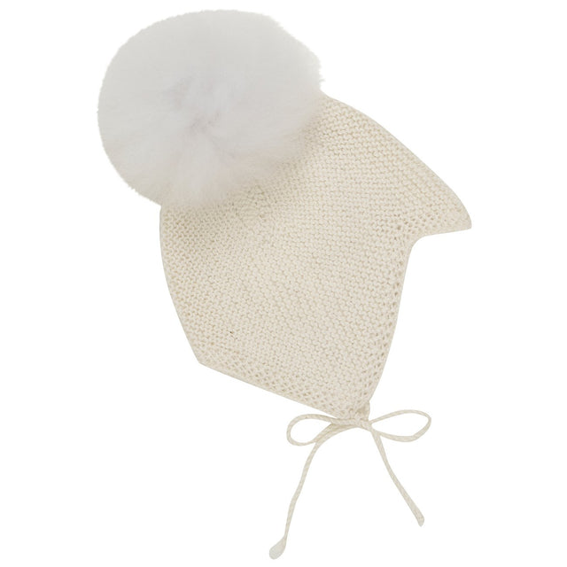 Huttelihut Off-White Hue Wool Knit Alpaca Pompom