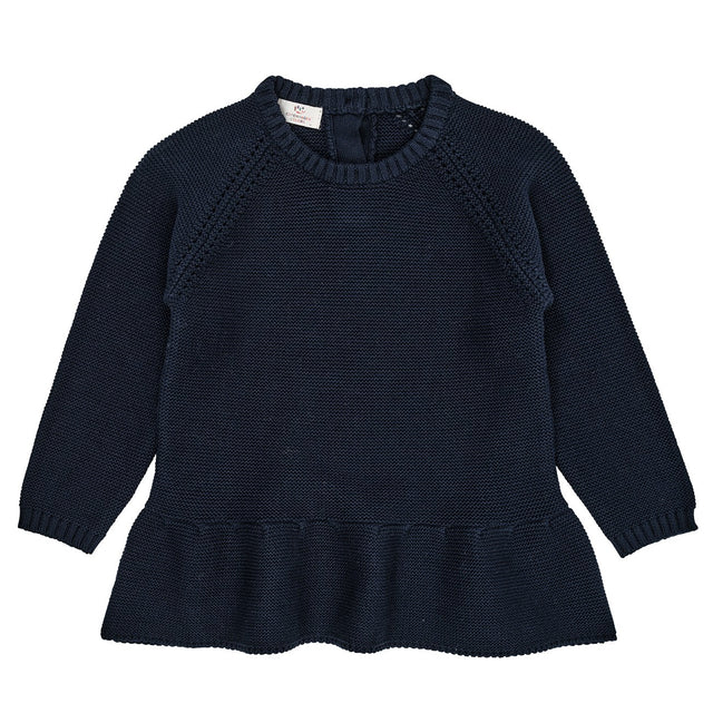 COPENHAGEN COLORS Navy Strikket Bluse m. Flæse