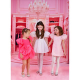 Dolly by Le Petit Tom White Dolly World V-Back Puff Sleeve Organza Tutu Kjole