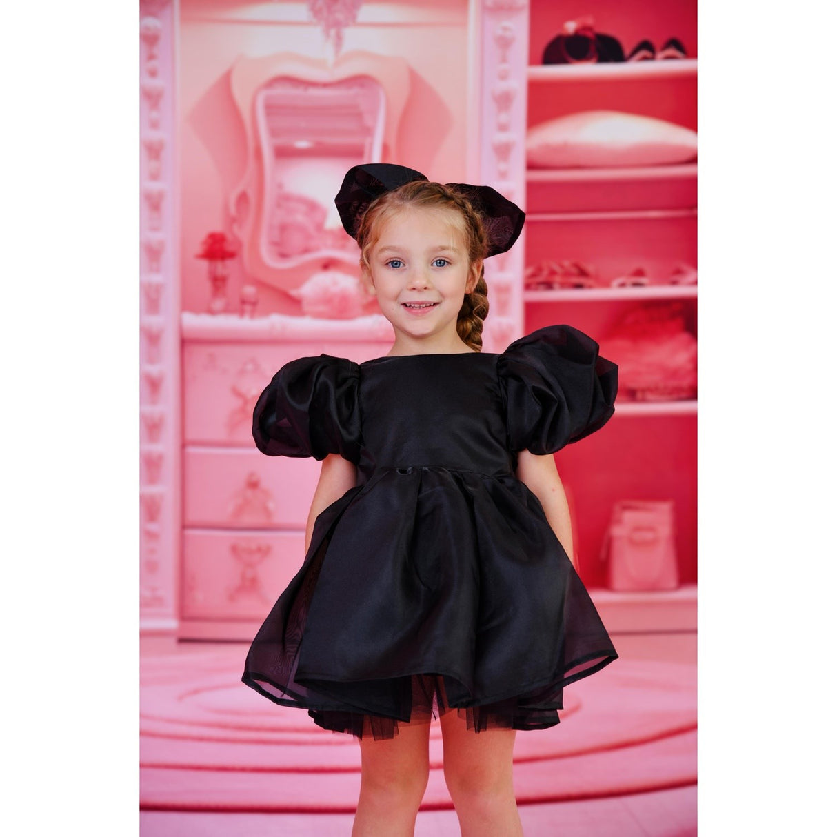 Dolly by Le Petit Tom Black Dolly World V-Back Puff Sleeve Organza Tutu Kjole