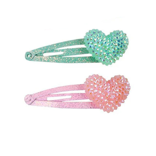 Great Pretenders Boutique Sparkle Heart Bobble Hairclips Pink/Green