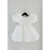 Dolly by Le Petit Tom White Dolly World V-Back Puff Sleeve Organza Tutu Kjole