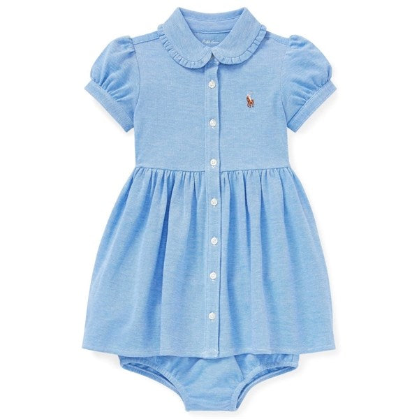 Ralph Lauren Baby Solid Oxford Kjole & Bloomer Harbour Island Blue