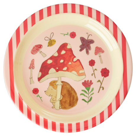 Rice   Melamine Kids Lunch Plate with Pink Happy Forest Print