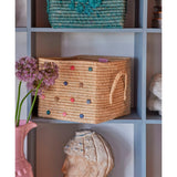 Rice Raffia Square kurv med 'A New York Minute' prikker - Raffia håndtag