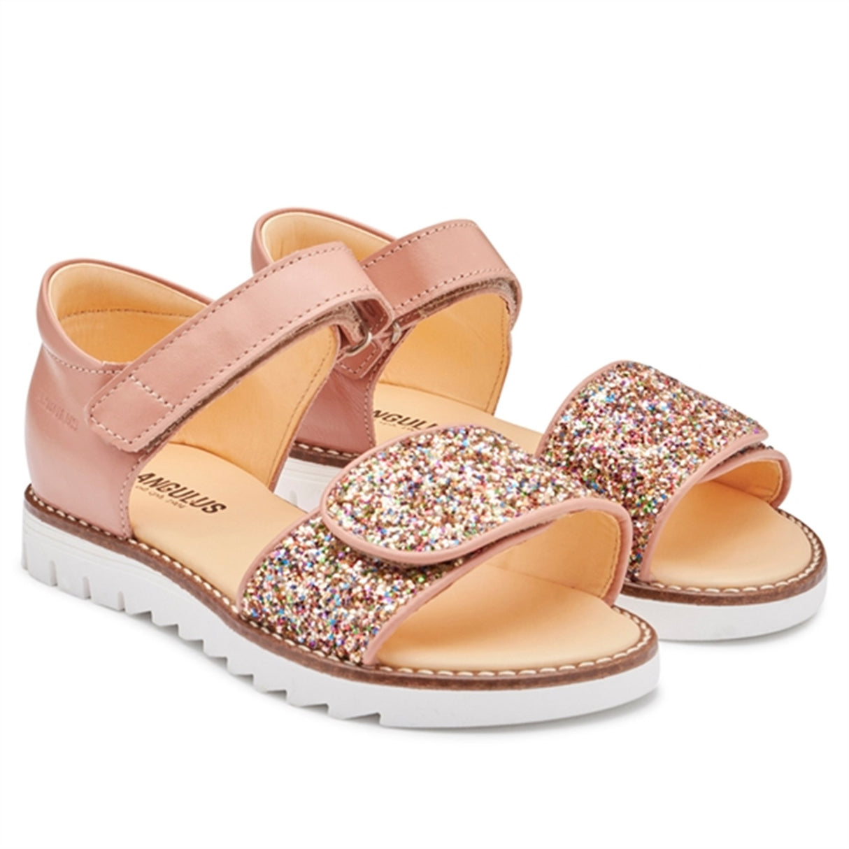 Angulus Sandal M. Velcrolukning Mørk Peach/Multi Glitter