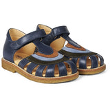 Angulus Sandal M. Regnbue Og Velcro Lukning Navy/Mørkgrøn/Blå/Cognac