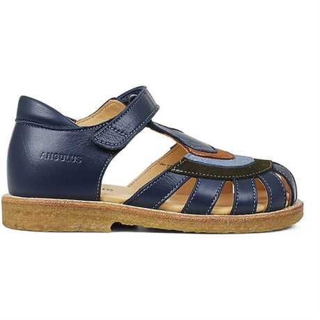 Angulus Sandal M. Regnbue Og Velcro Lukning Navy/Mørkgrøn/Blå/Cognac 2