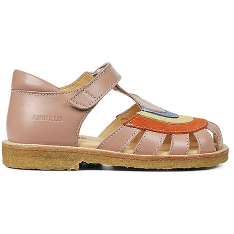 Angulus Sandal M. Regnbue Og Velcro Lukning Mørk Fersken/Koral/Gul/Blå 2