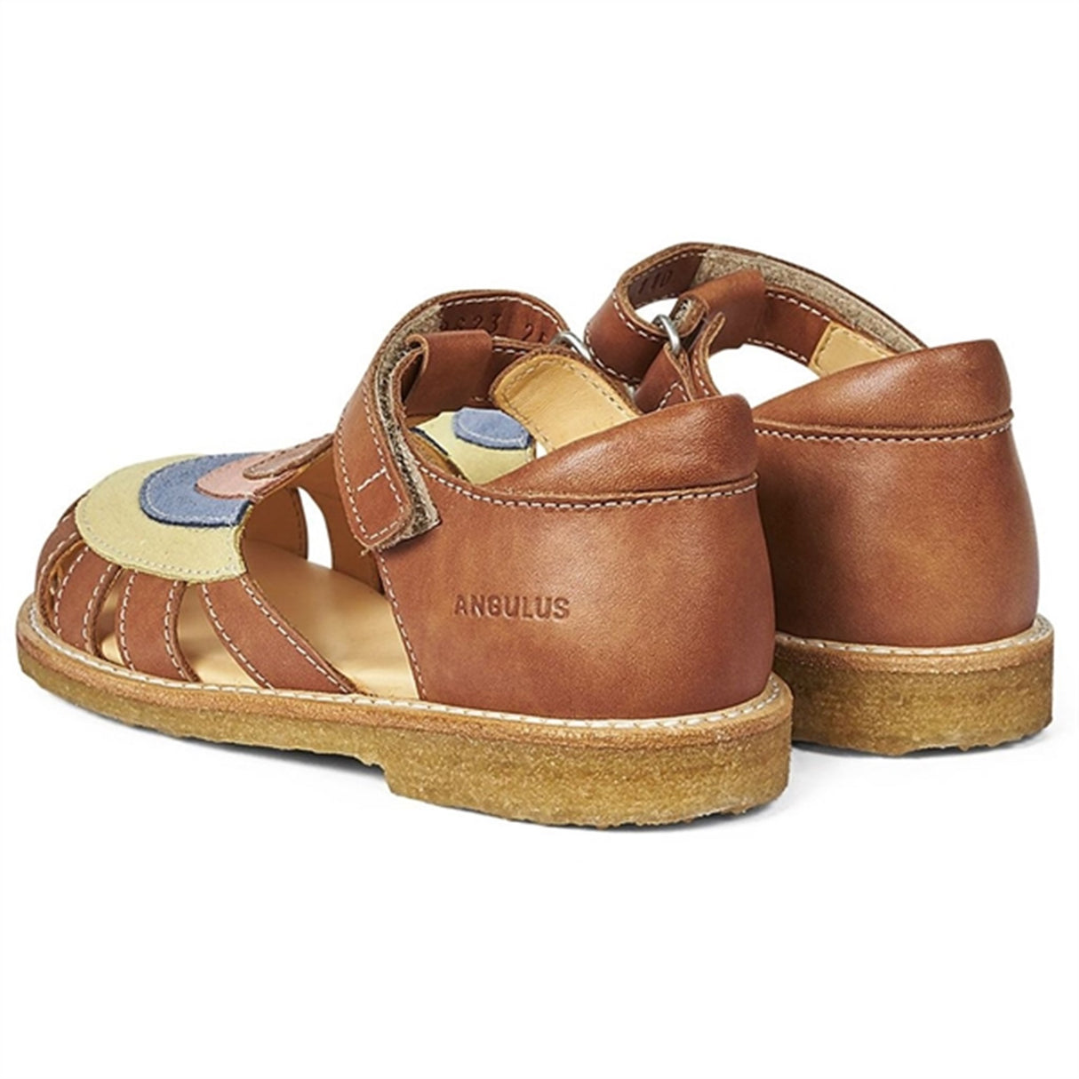 Angulus Sandal M. Regnbue Og Velcro Lukning Cognac/Gul/Blå/Fersken 3