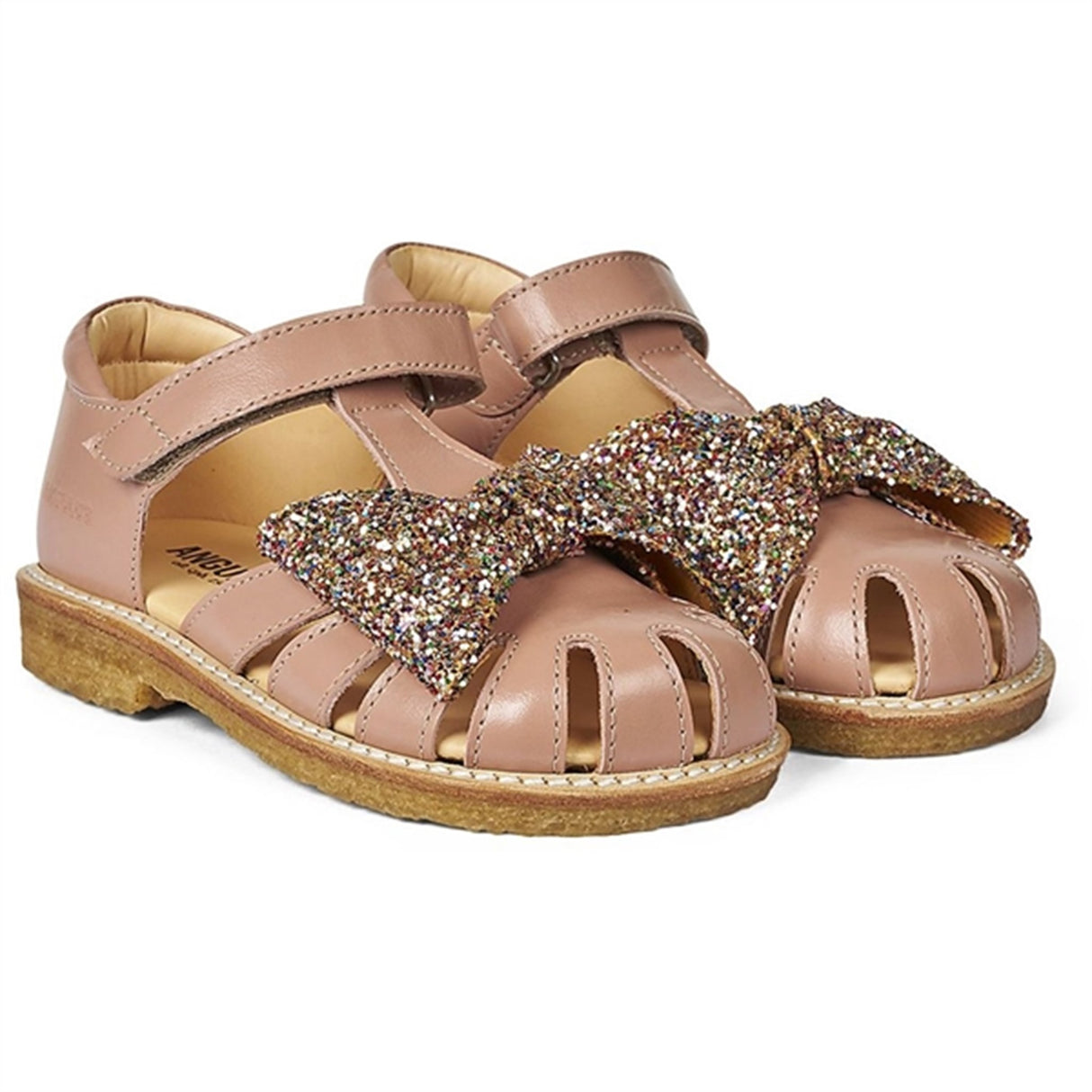 Angulus Sandal M. Sløjfe Og Velcrolukning Mørk Peach/Multi Glitter