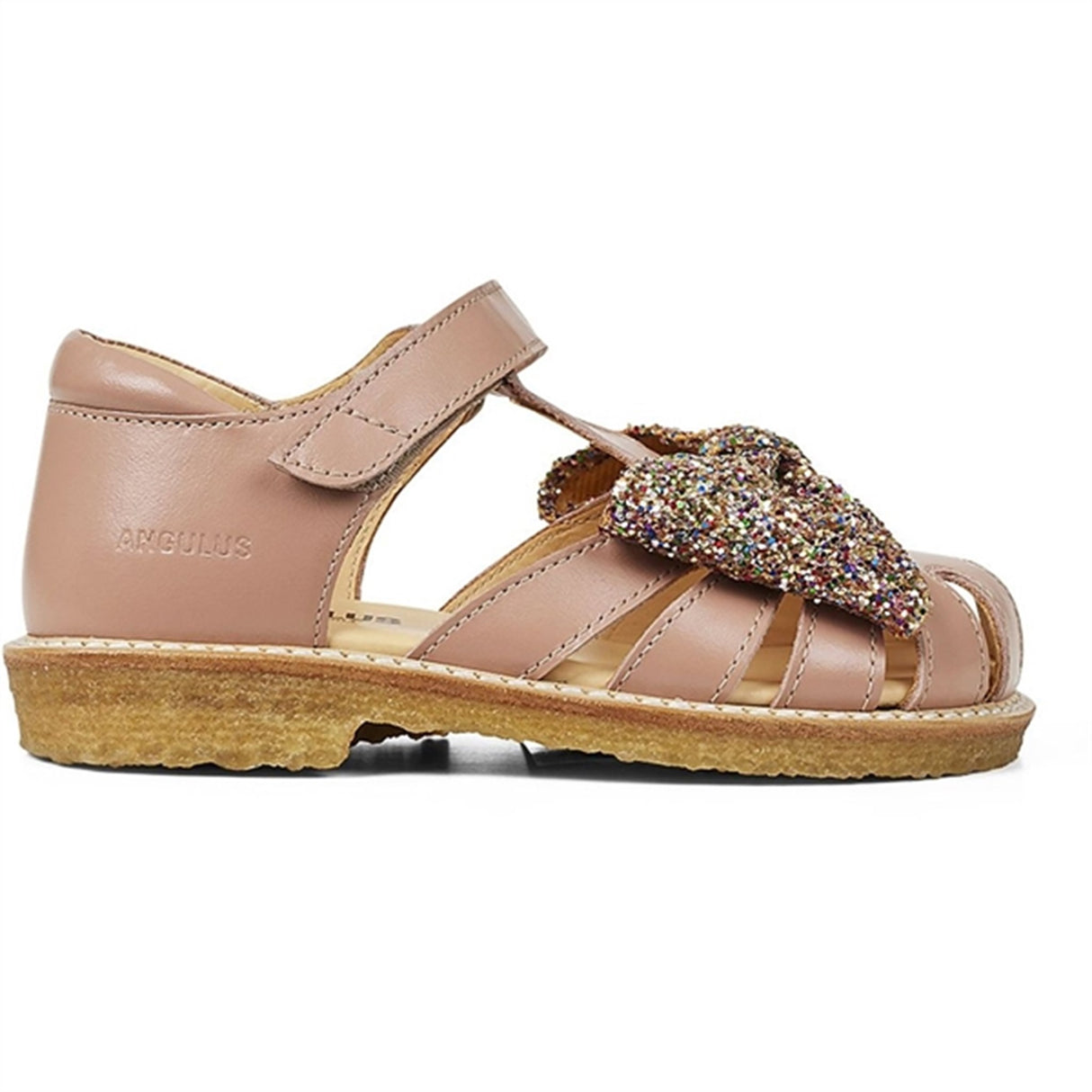 Angulus Sandal M. Sløjfe Og Velcrolukning Mørk Peach/Multi Glitter