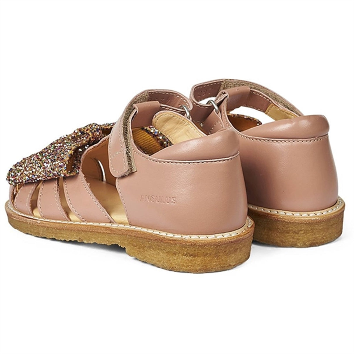 Angulus Sandal M. Sløjfe Og Velcrolukning Mørk Peach/Multi Glitter