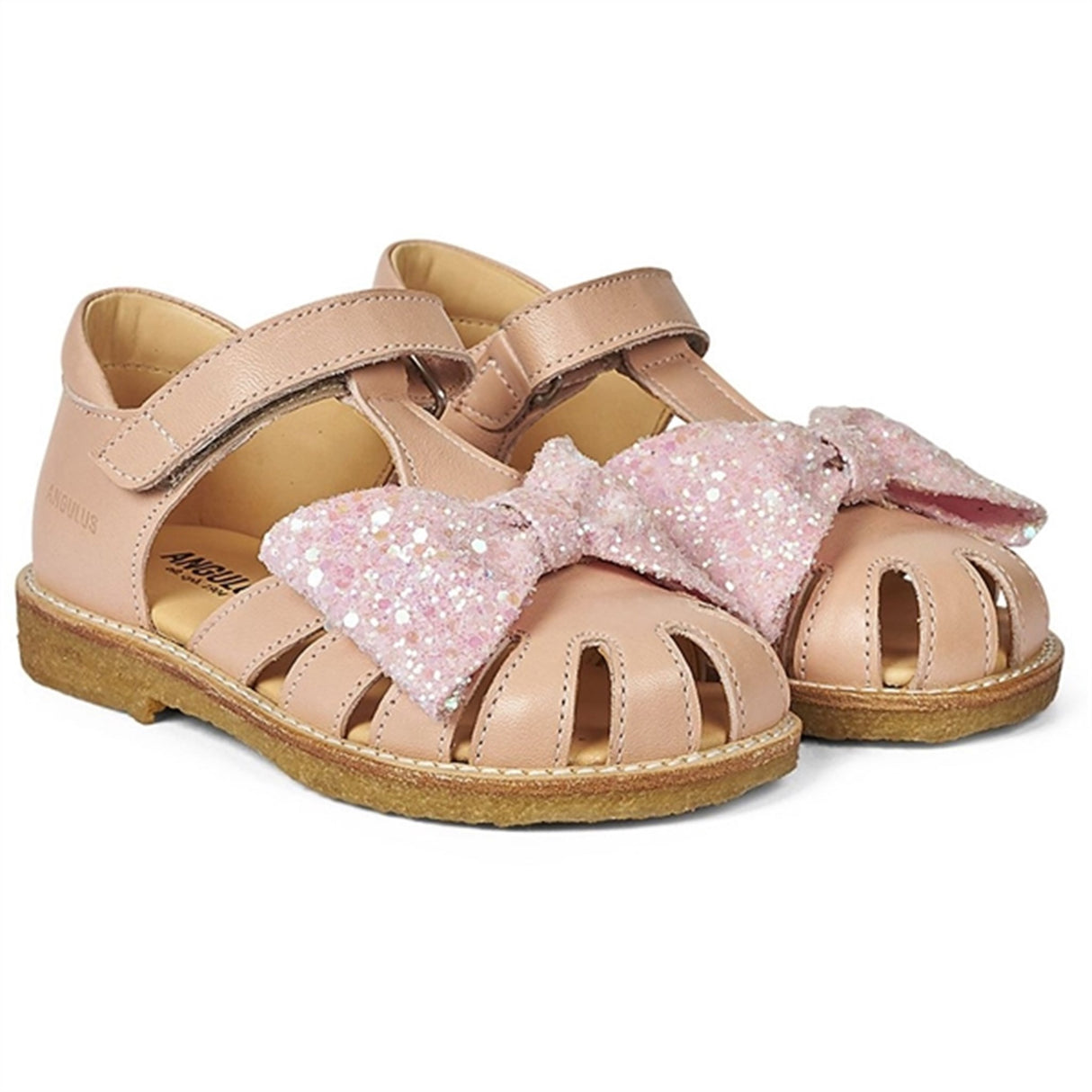 Angulus Sandal M. Sløjfe Og Velcrolukning Peach/Peach Glitter