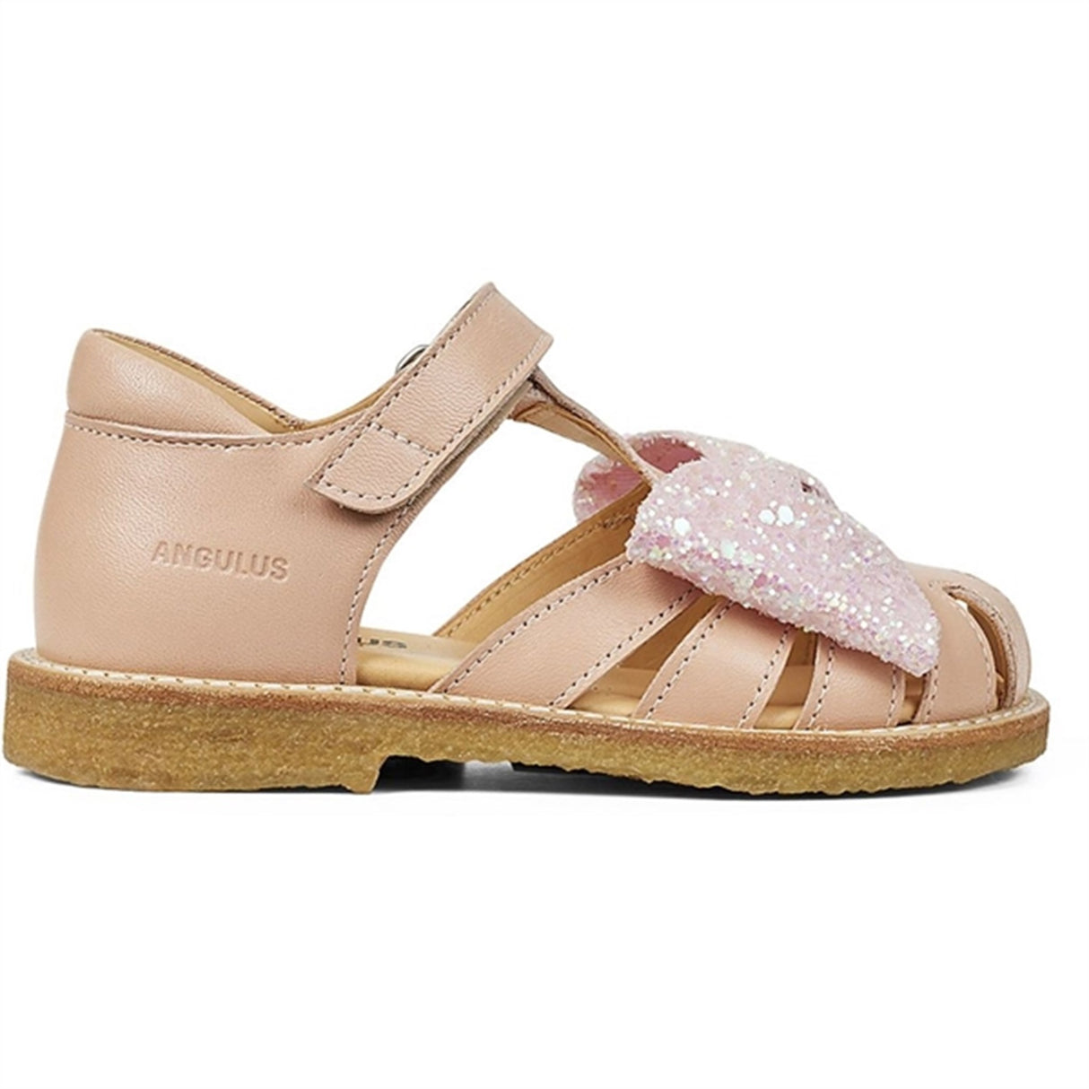 Angulus Sandal M. Sløjfe Og Velcrolukning Peach/Peach Glitter 2