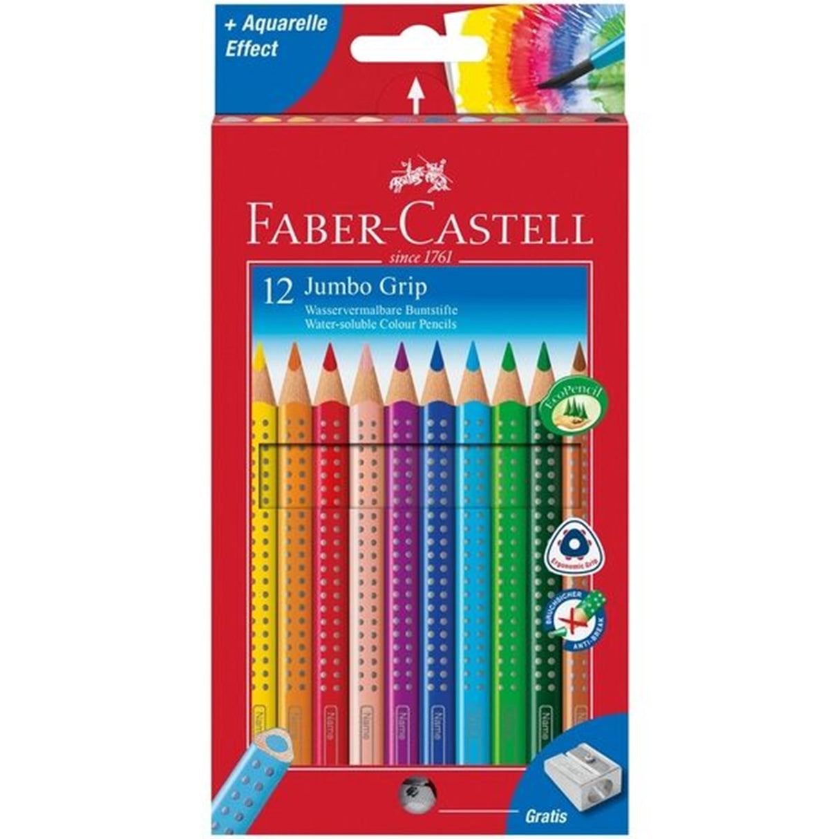 Faber Castell Jumbo Grip Akvarel 12 Trekants Farveblyanter