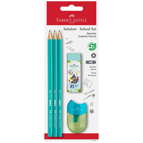 Faber-Castell 3 blyanter, 1 Spidser, Viskelæder Turkis