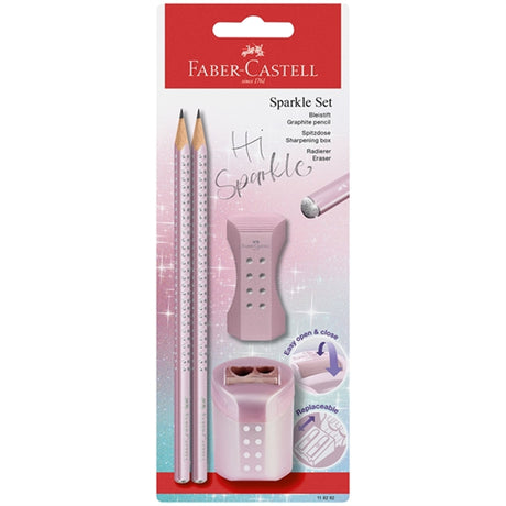 Faber-Castell Sparkle 2 Blyanter, Viskelæder, Blyantspidser - Rosa