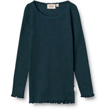 Wheat Navy Rib Lace Bluse