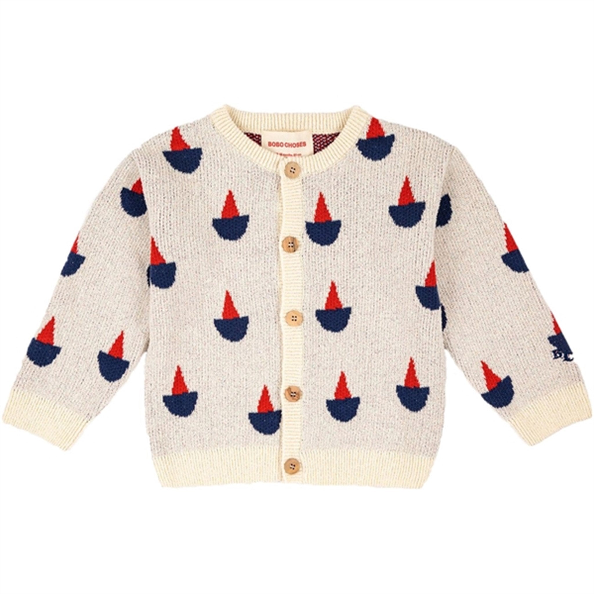 Bobo Choses Beige Sail Boat All Over Cardigan
