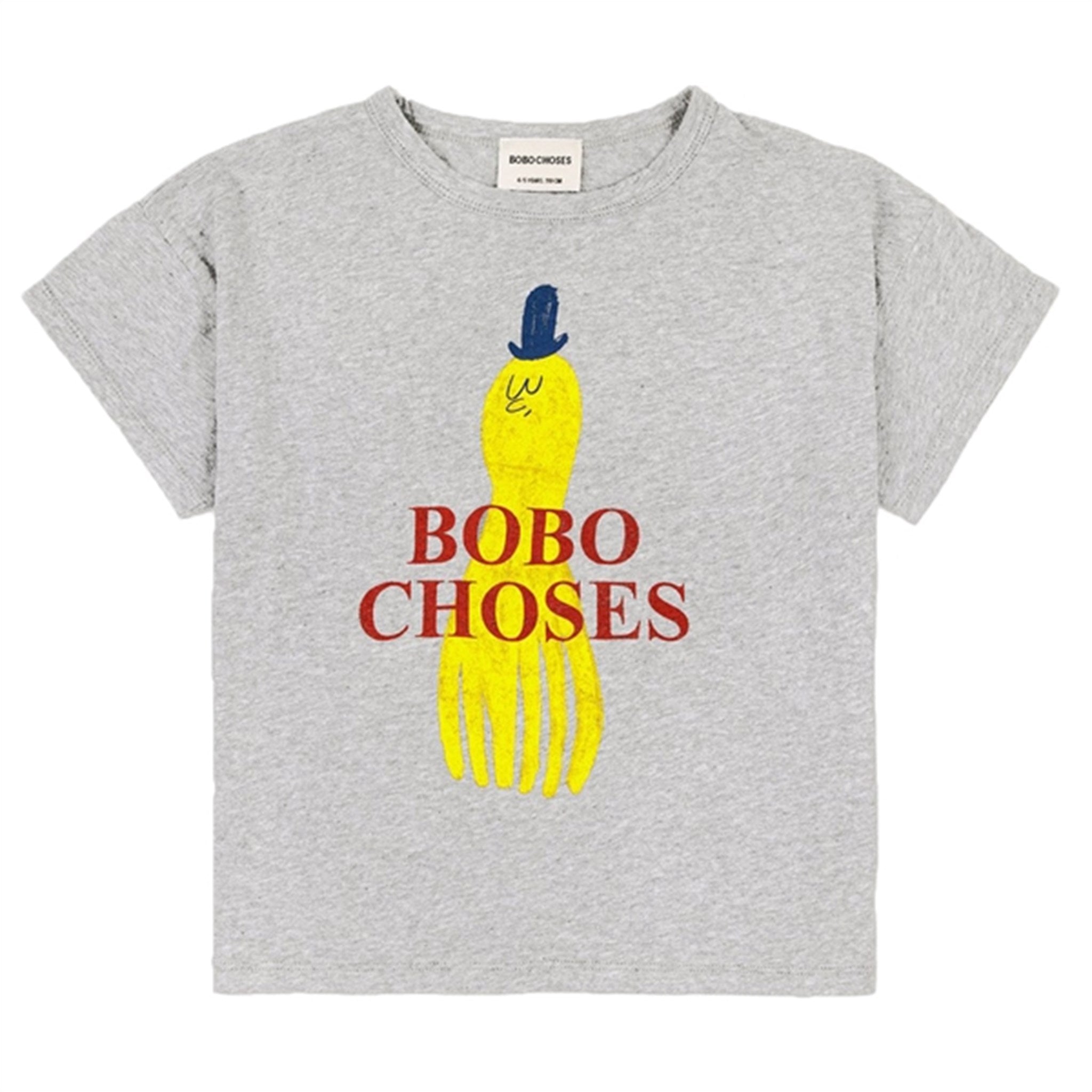 Bobo Choses Light Heather Grey Yellow Squid T-Shirt