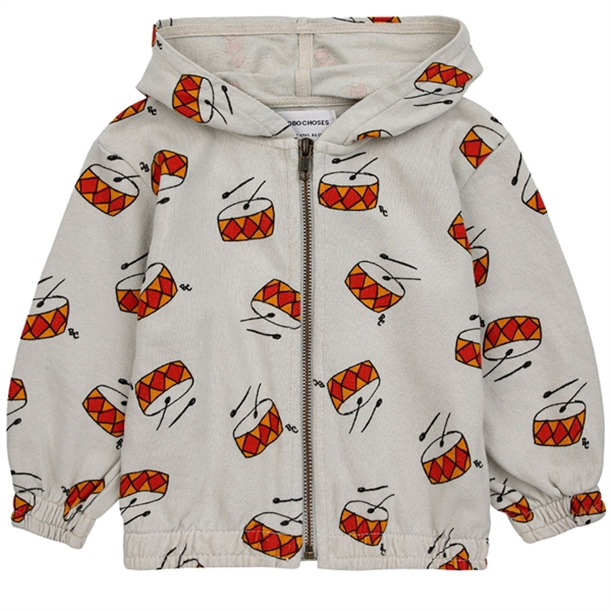 Bobo Choses Baby Play The Drum Zipped Hoodie Beige