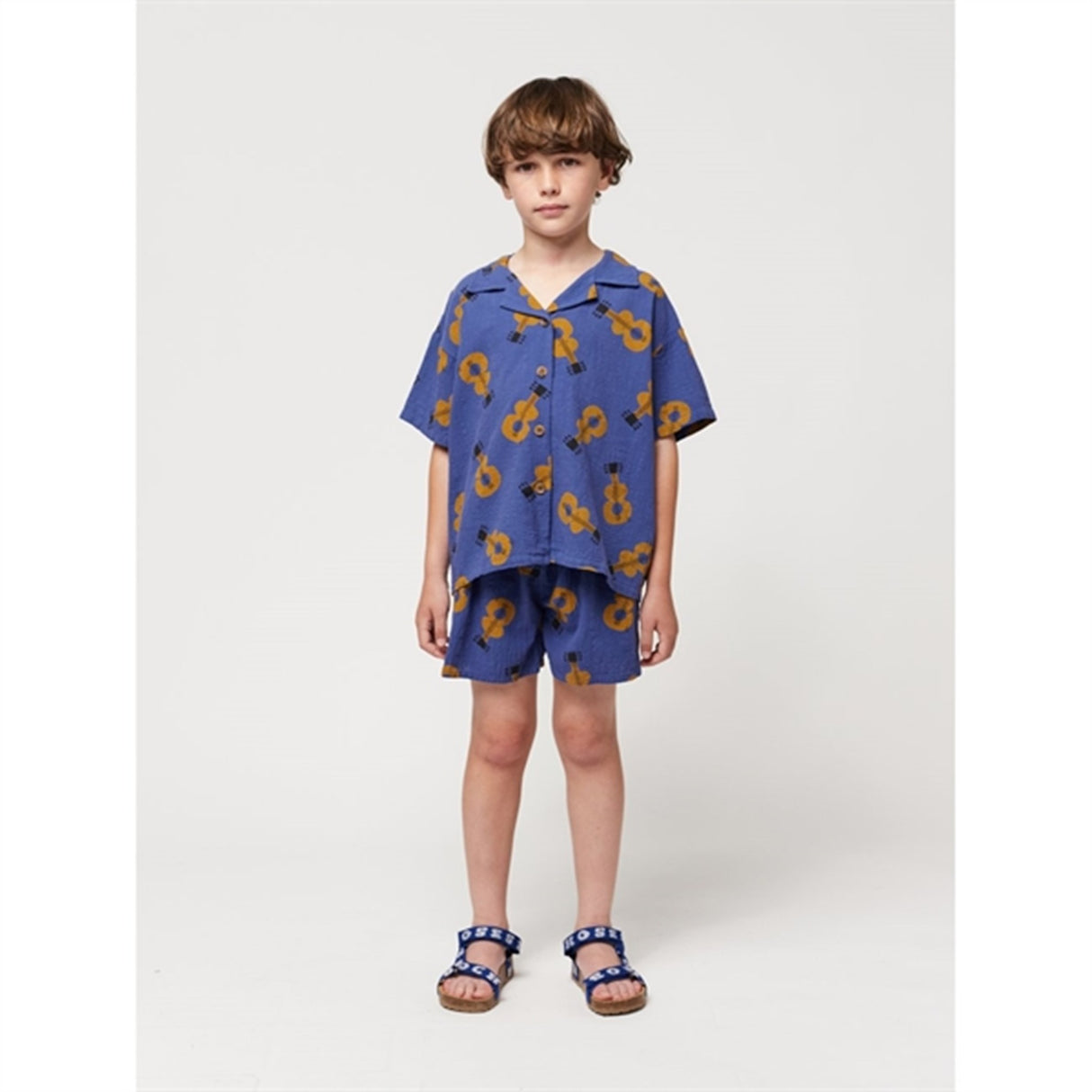 Bobo Choses Acoustic Guitar All Over Woven Skjorte Short Sleeve Navy Blue 4