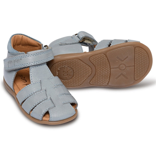 Pom Pom Begyndersandal Velcro Dusty Blue