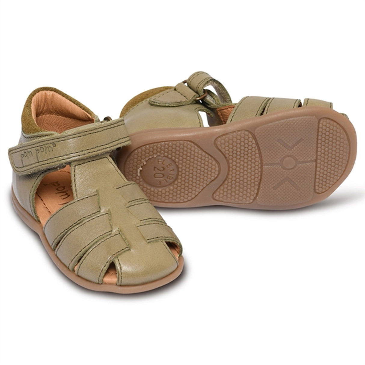 Pom Pom Begyndersandal Velcro Dusty Olive