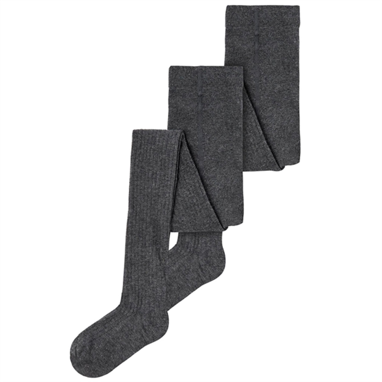 Name it Dark Grey Melange Rib Strømpebukser 2-pak Noos