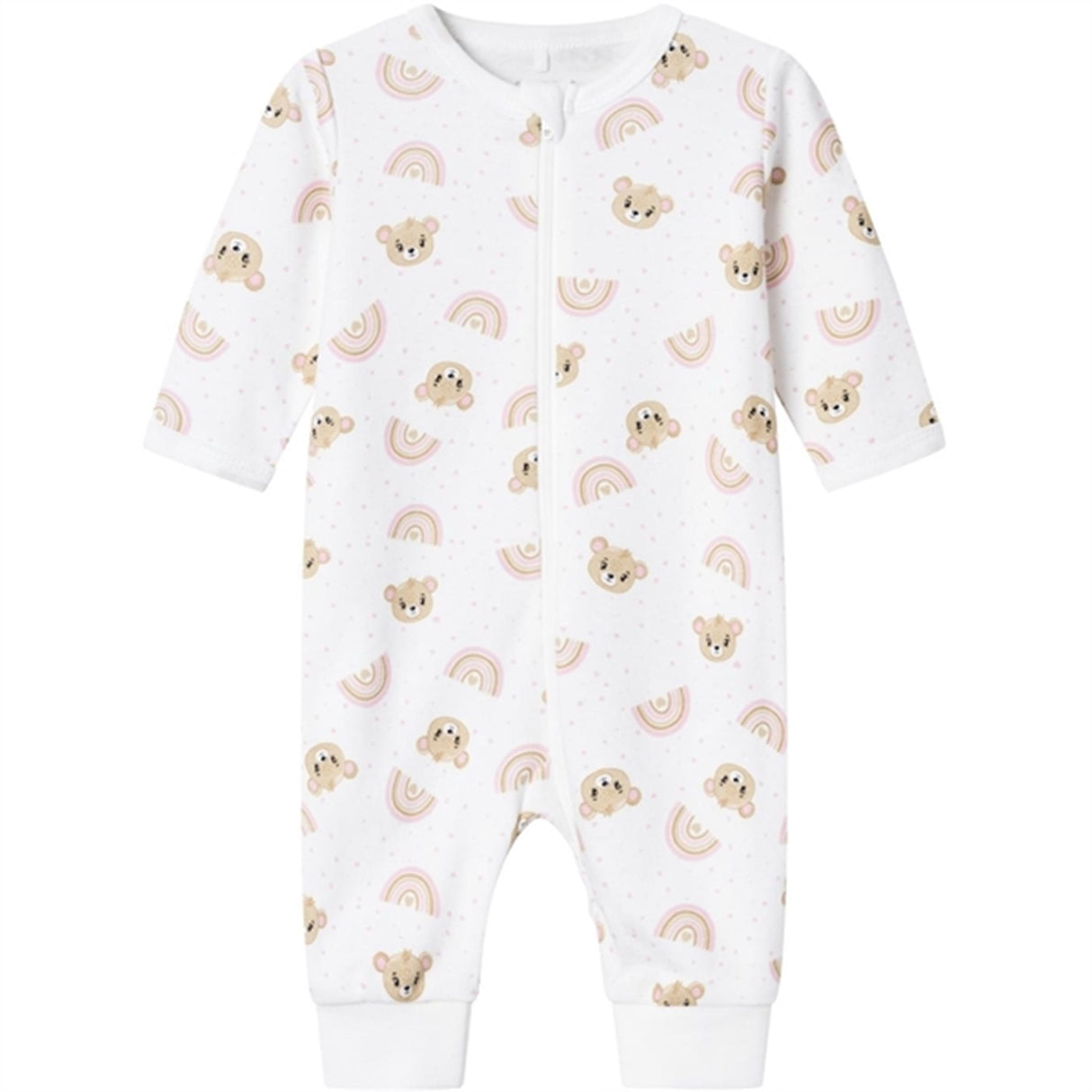 Name it Bright White Teddy Print Natdragt med Lynlås Noos