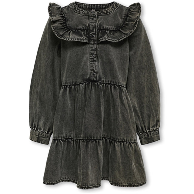 Kids ONLY Washed Black Shelly Frill Denim Kjole