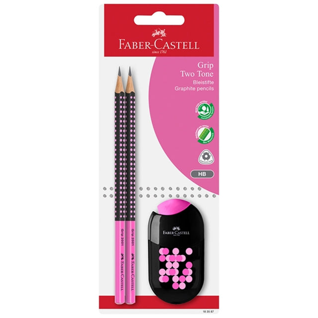 Faber-Castell Grip 2001 2 Farvet Blyant, Blyantspidser - Pink