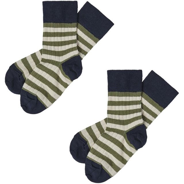 FUB Dark Navy/Olive 2-pak Classic Striped Strømper